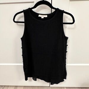 LOFT Black tank top with button and ruffle details, size S